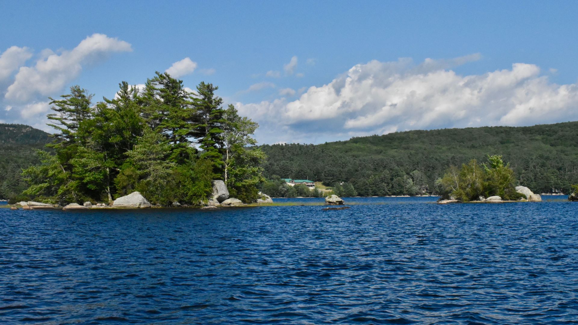 a view of the water at alamoosook lake.