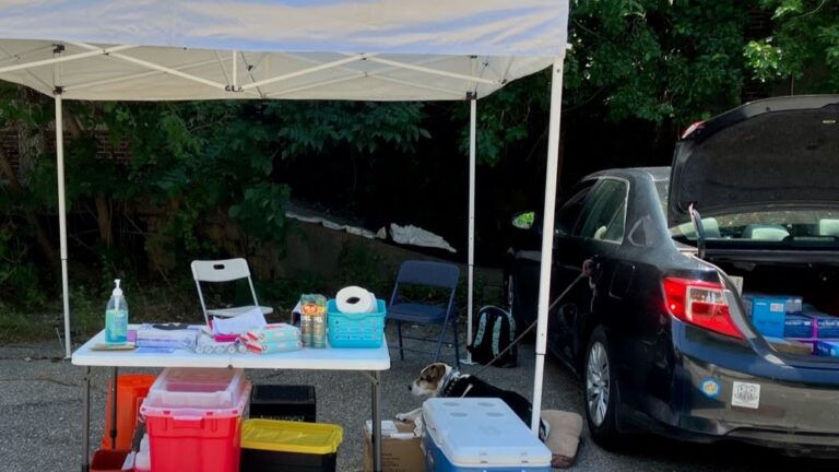 a table of mobile syringe services supplies.