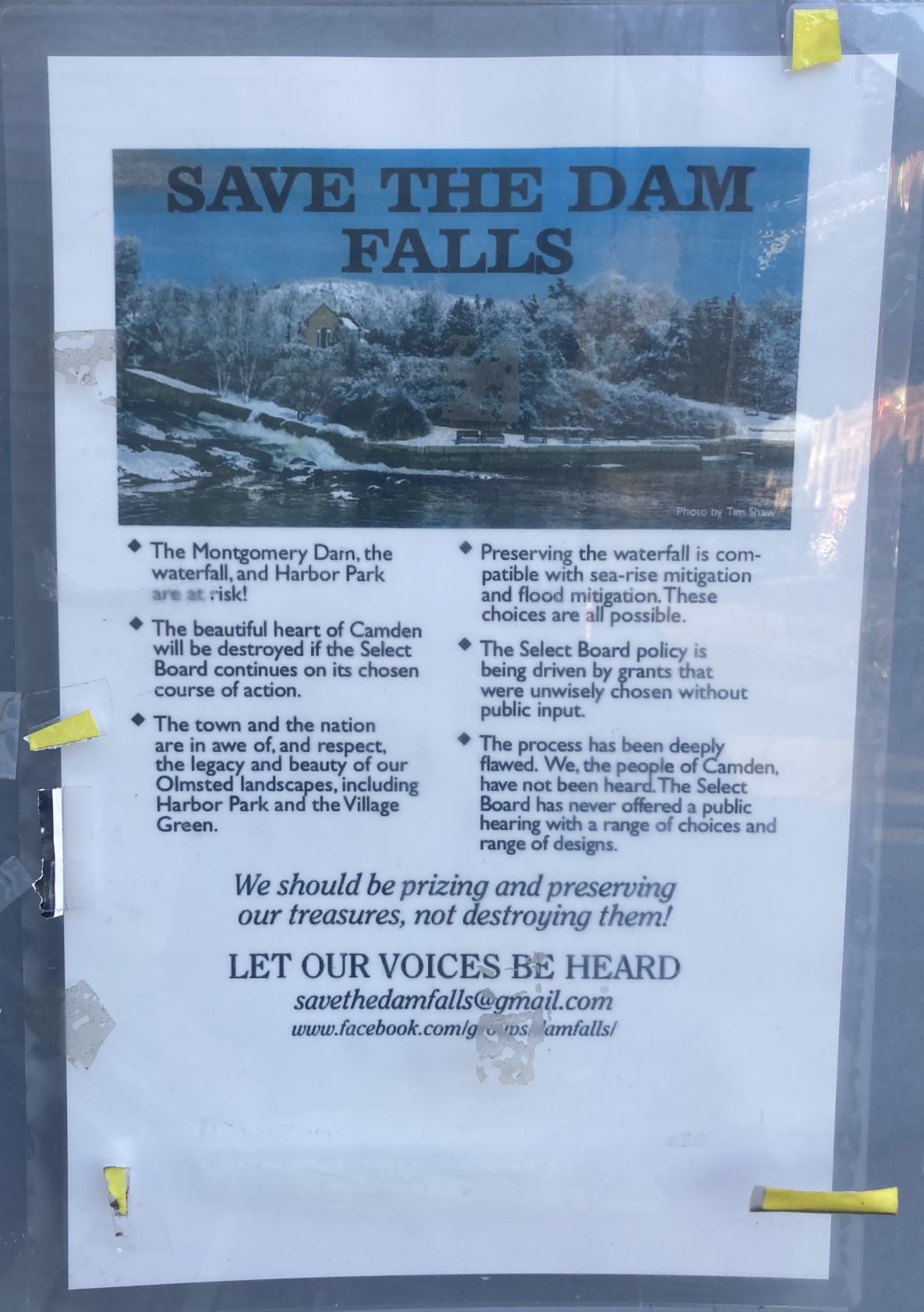 A flyer urging people to help save the Montgomery Dam in Camden.