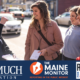 Members of the newsroom with logos for the Inasmuch Foundation, The Maine Monitor and Report for America overlayed at the bottom of the image.