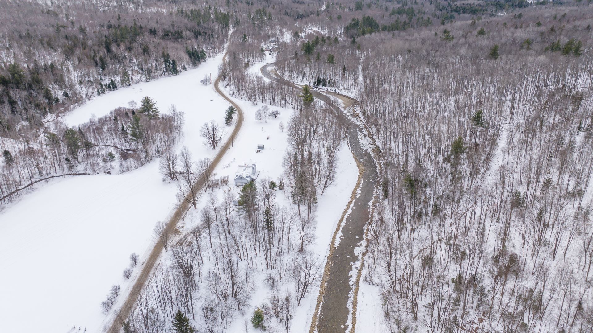 aerial photo of the river and road.