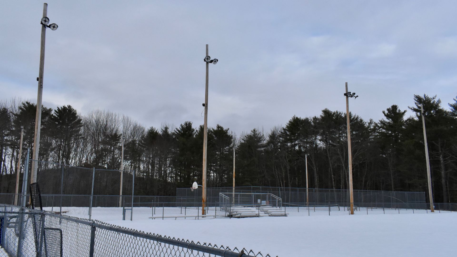 A view of the Town of Denmark baseball field in the winter.