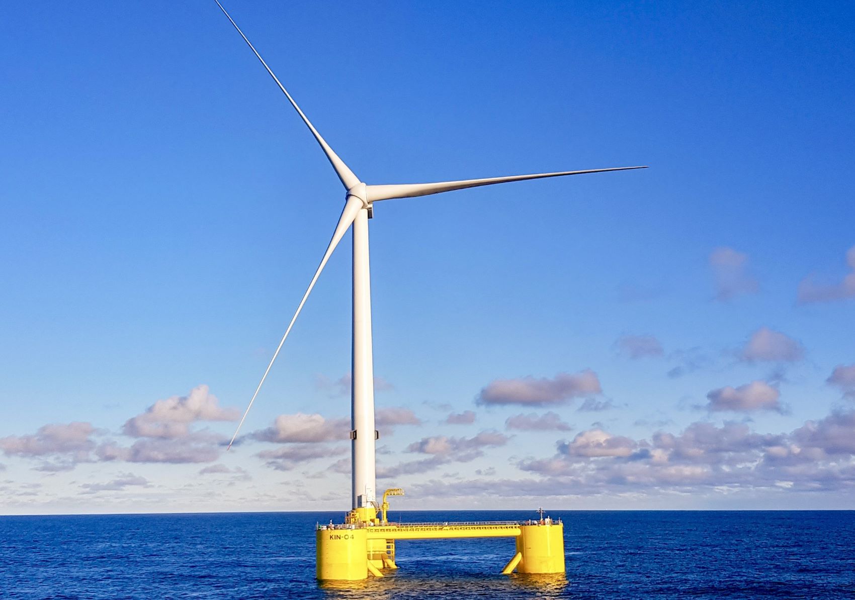 An offshore wind farm turbine in Scotland.