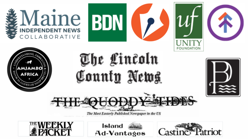 Graphic displaying the logo for those participating, in some capacity, in the Maine Independent News Collaborative.