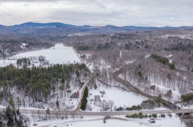 An aerial view of the roads of Phillips, Maine.