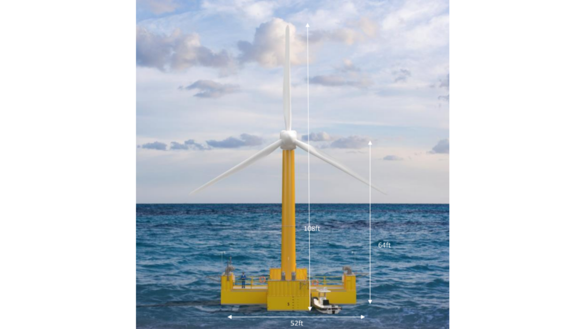 a rendering of a floating wind turbine platform.
