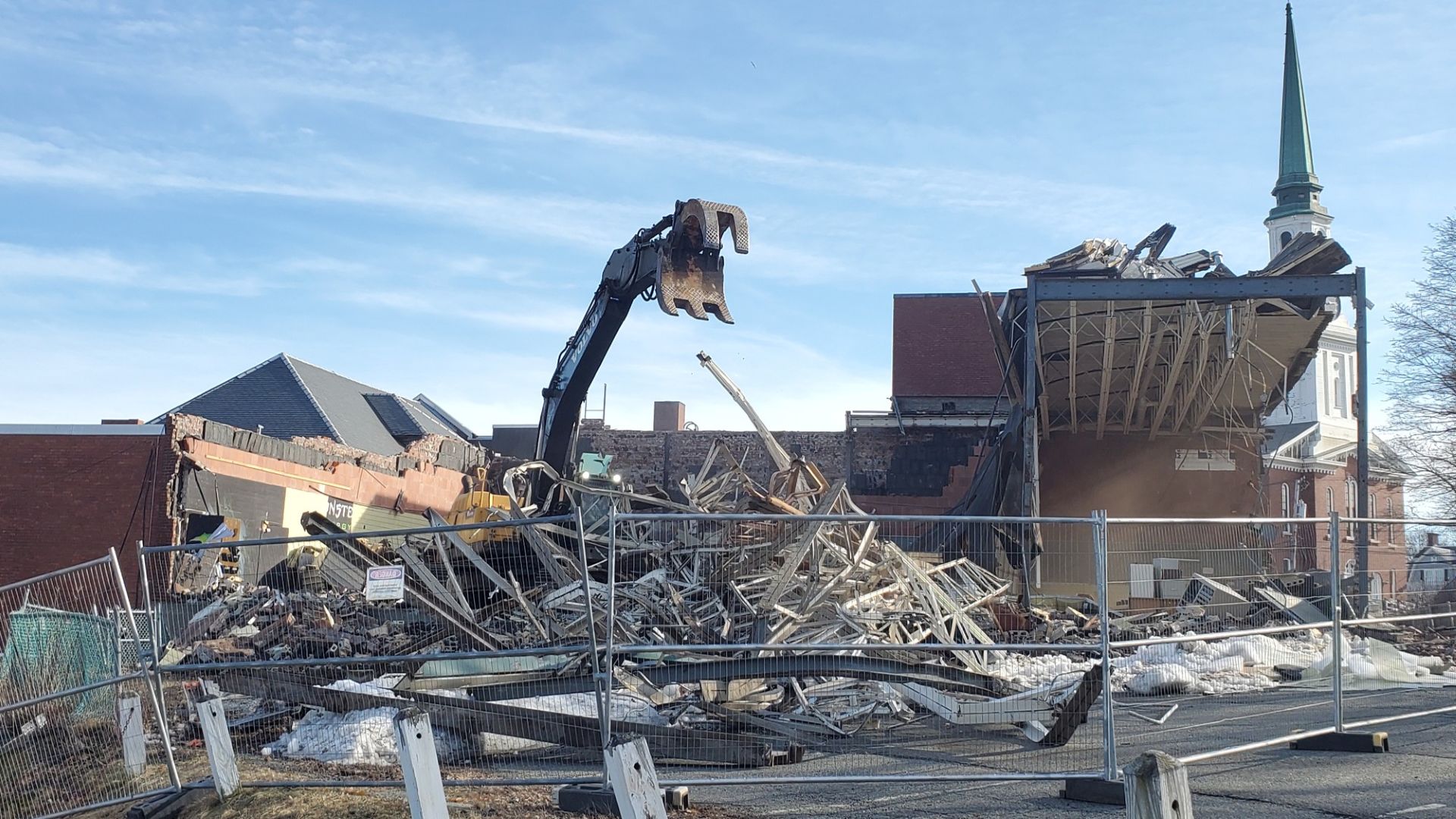 Scene of demolition at the former Bangor YMCA.