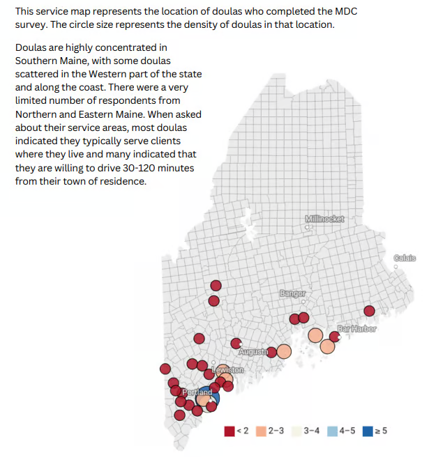 a map of where doulas are located in Maine.