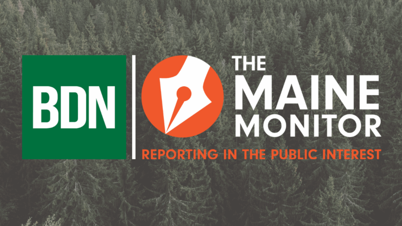 A graphic showing the logos of both the maine monitor and the bangor daily news.