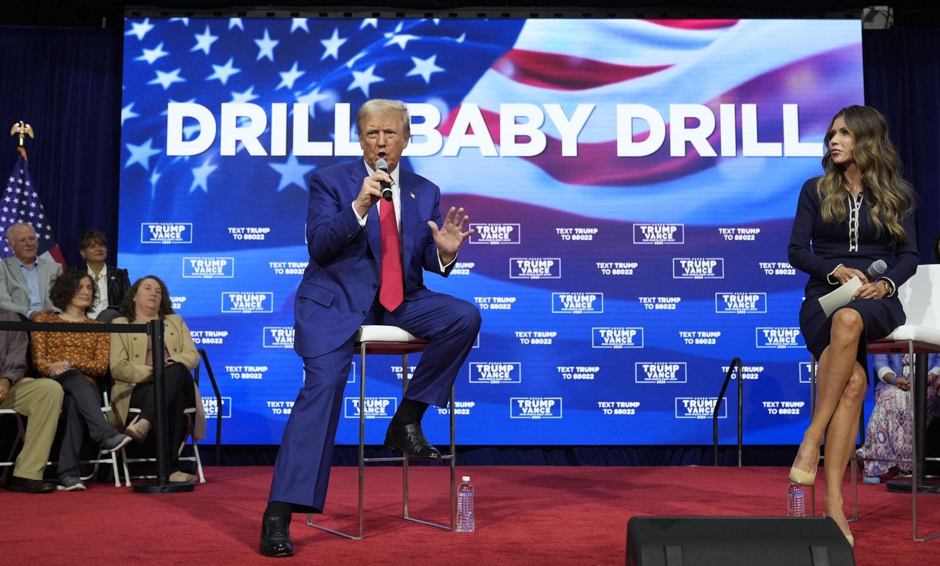 Donald Trump talks about drilling at a campaign event in 2024.