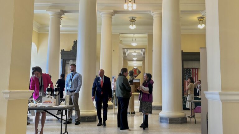 advocates gather in the halls of the statehouse.