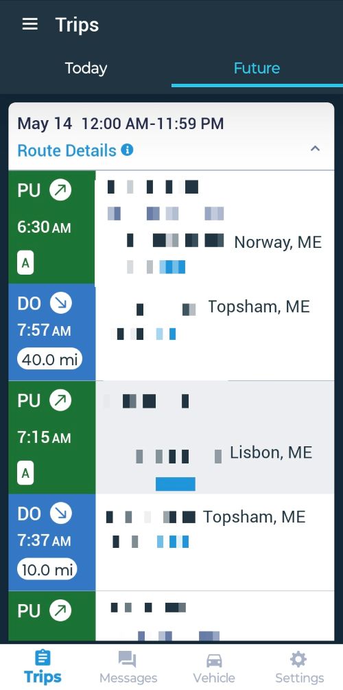 screenshot of a modivcare driver dashboard.