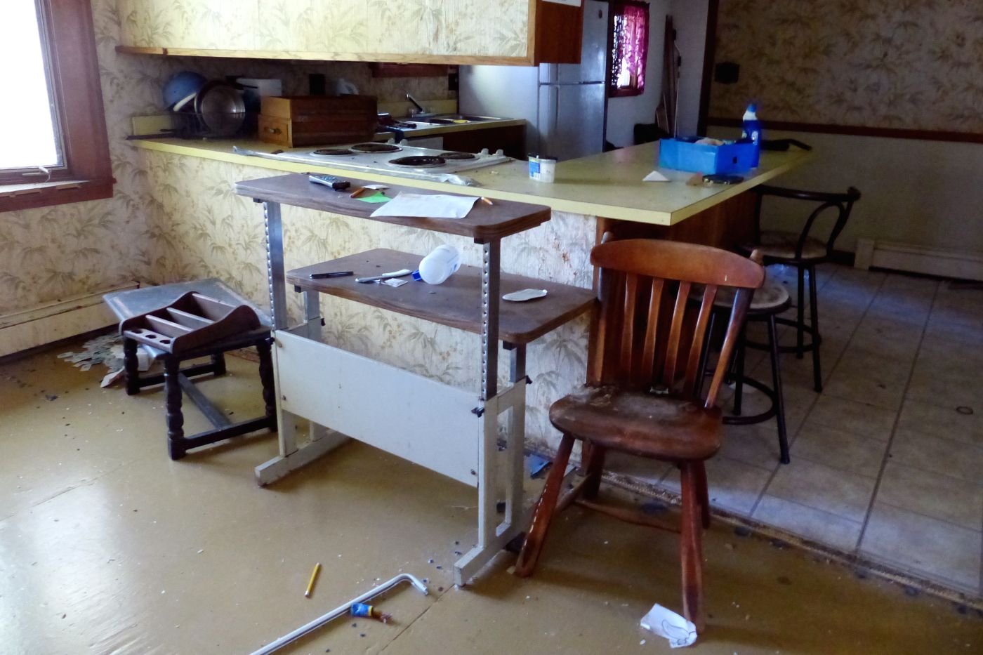 chairs and tables inside the caribou home.