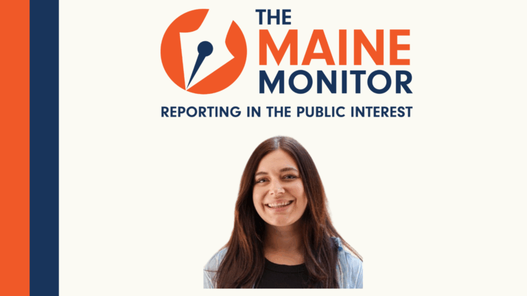 headshot of taylor nichols alongside a logo for the maine monitor.