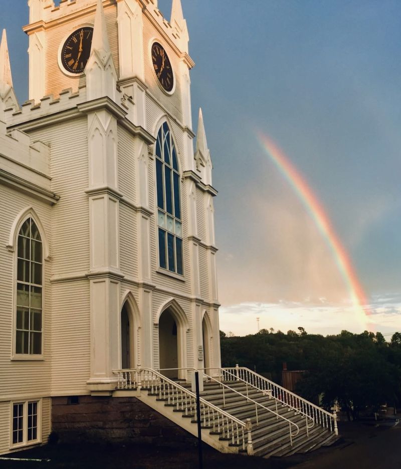 Rainbow behind the centre street church.