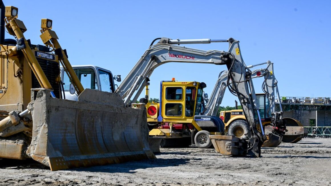 construction equipment at a school construction site.