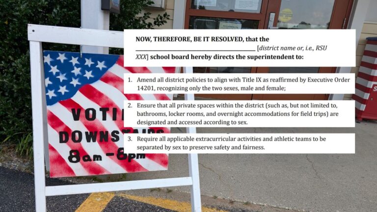 portions of sample policies overlayed across a vote here sign.