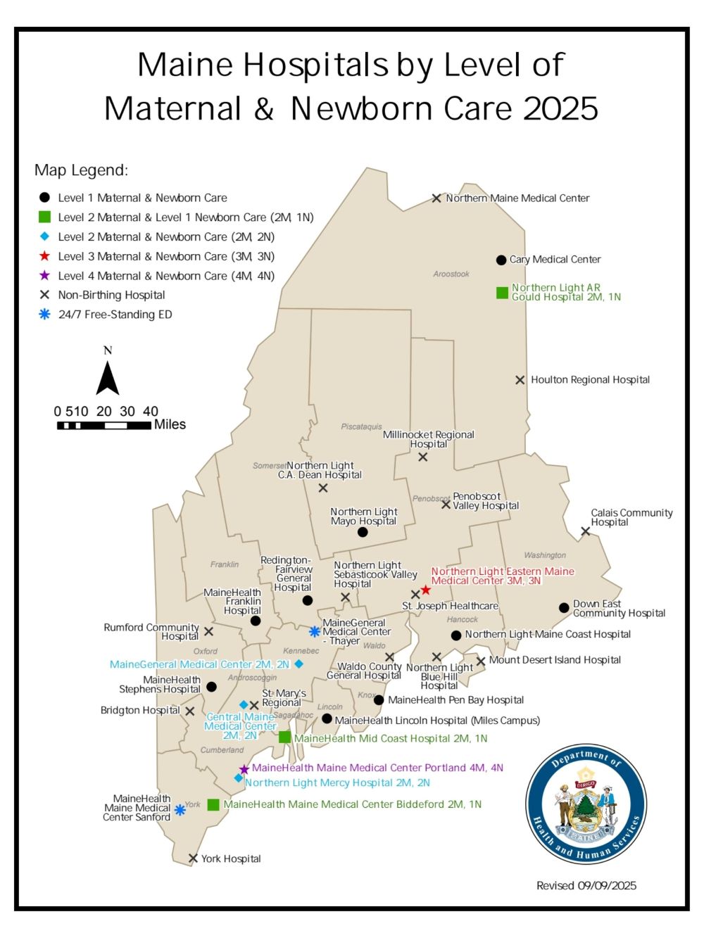 map showing locations of maternity units.