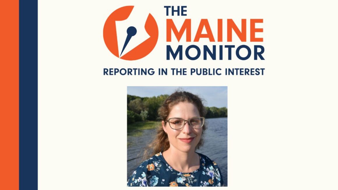headshot for caitlin andrews alongside a logo for the maine monitor