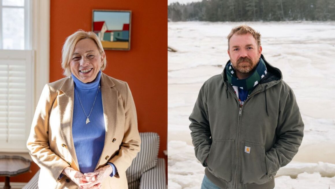 composite image showing Janet Mills and Graham Platner in separate posed photos.