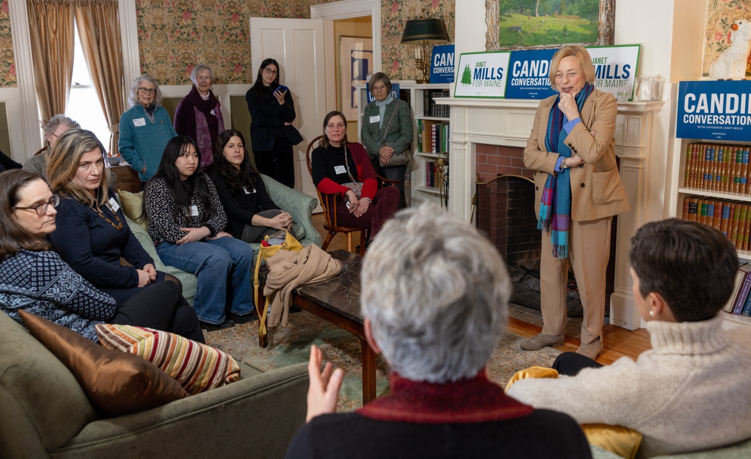 Janet Mills speaks to a group of supporters.