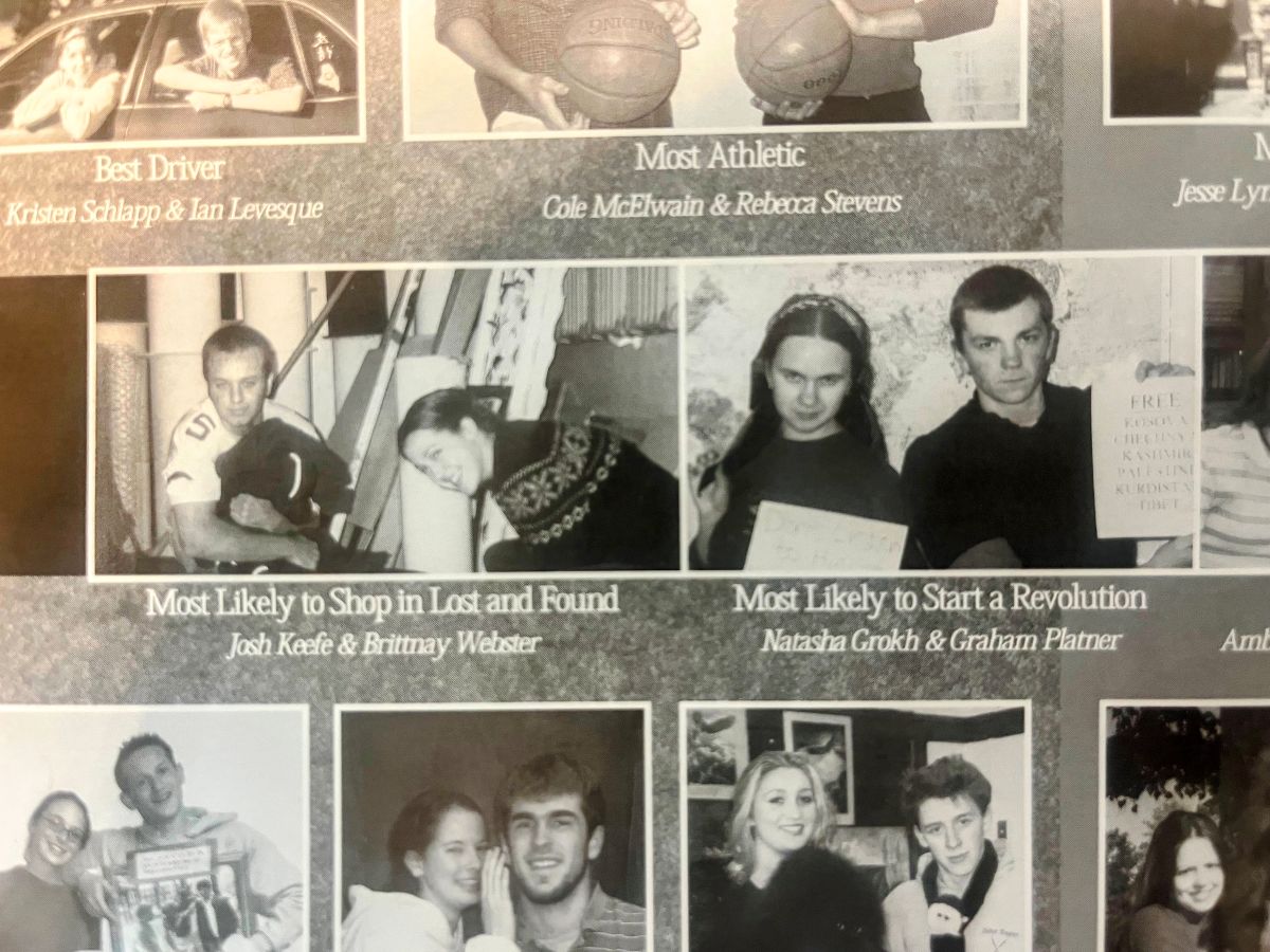 yearbook superlatives showing Graham Platner voted most likely to start a revolution.