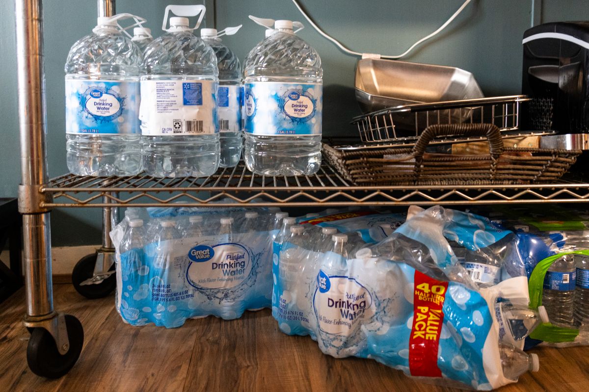 bottled water sits inside a resident's home.