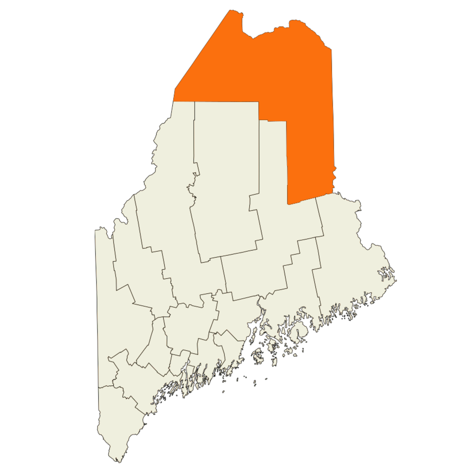 map of maine that highlights the location of aroostook county