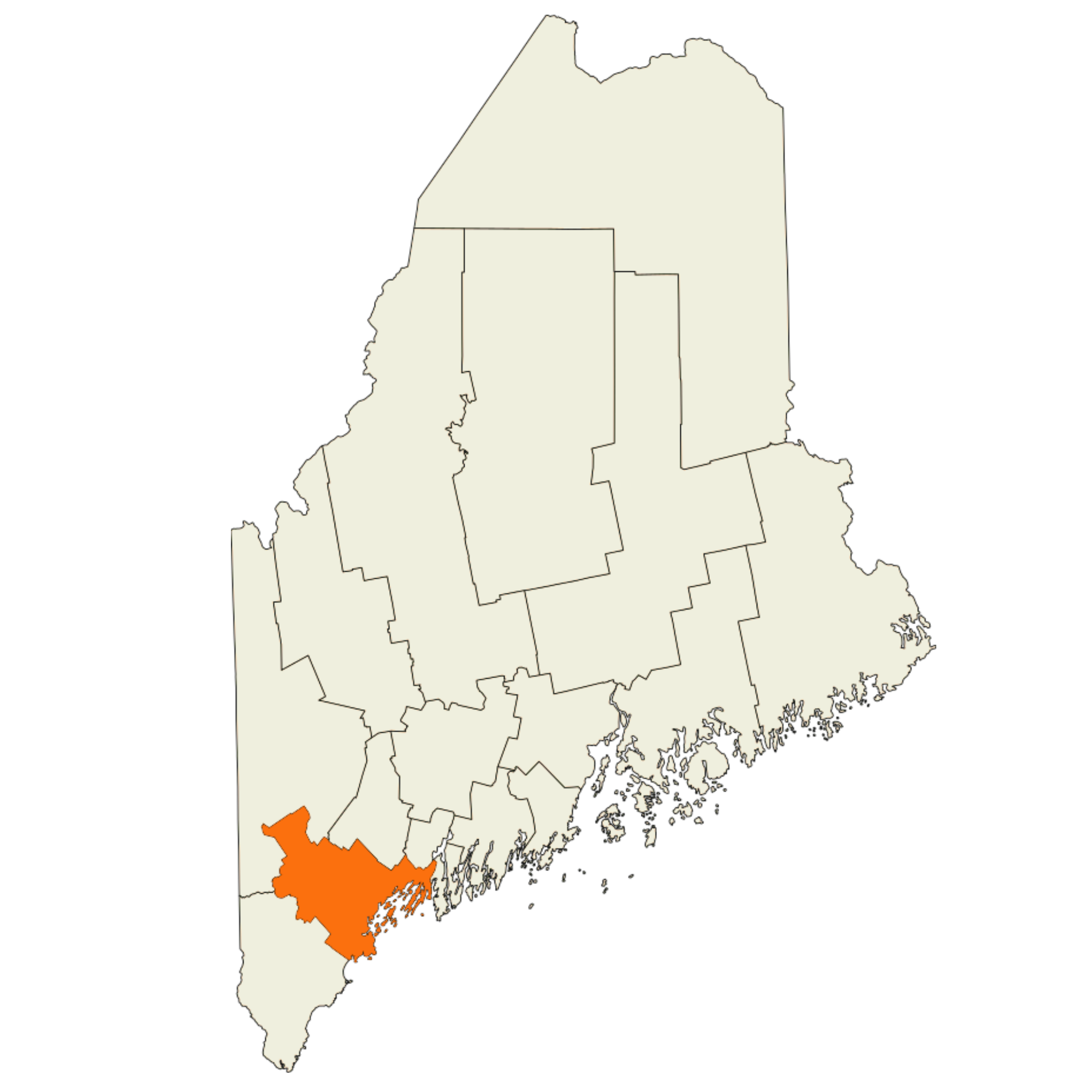 map of maine that highlights the location of cumberland county