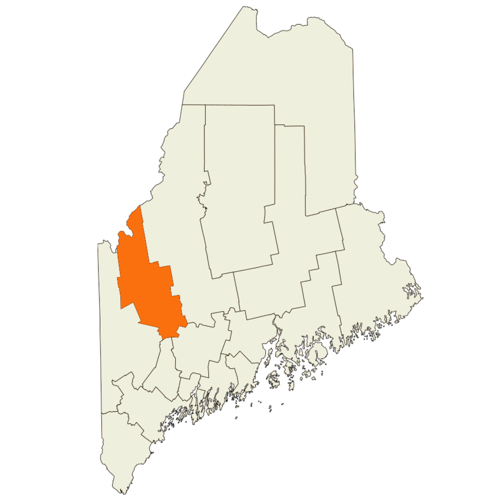 map of maine that highlights the location of franklin county