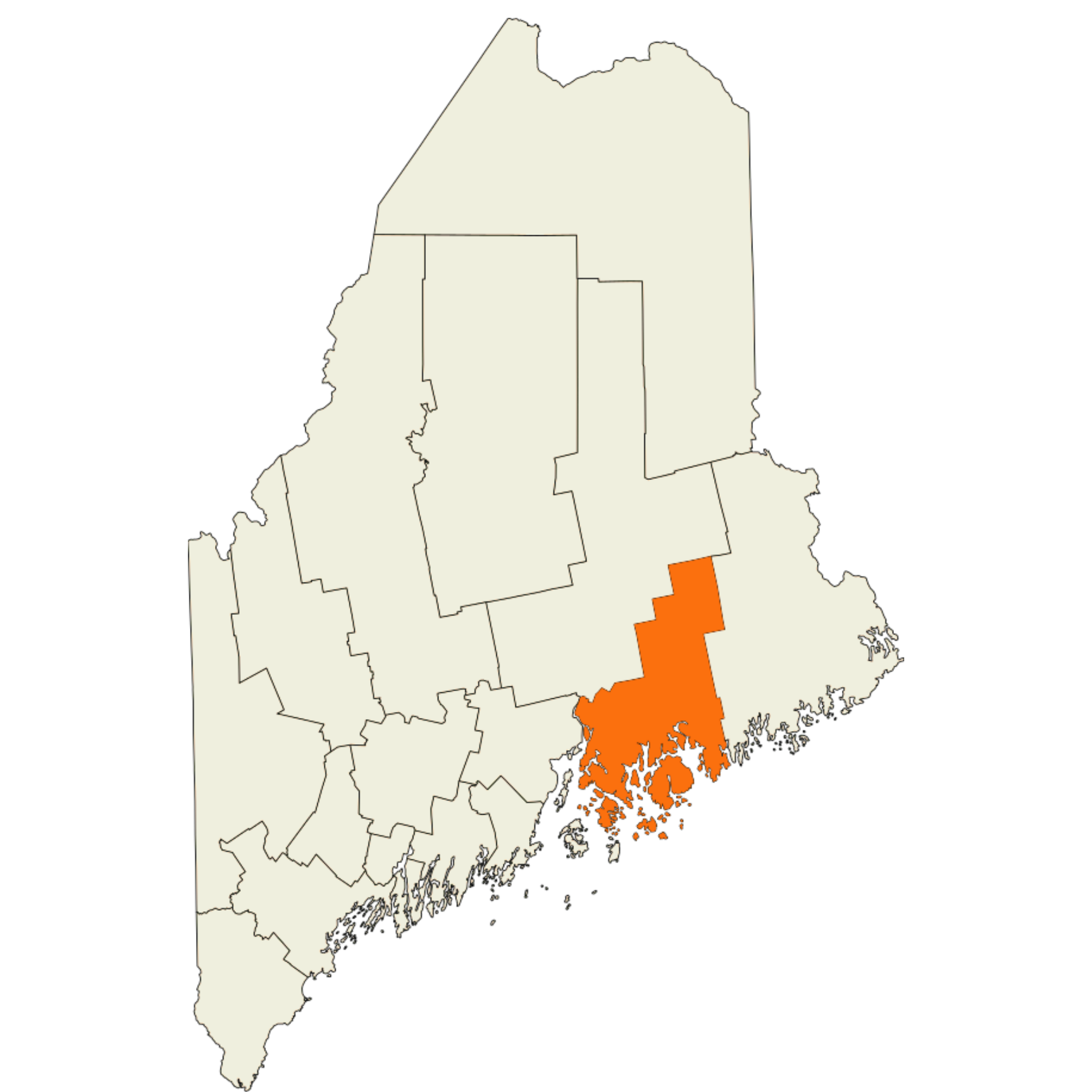 map of maine that highlights the location of hancock county