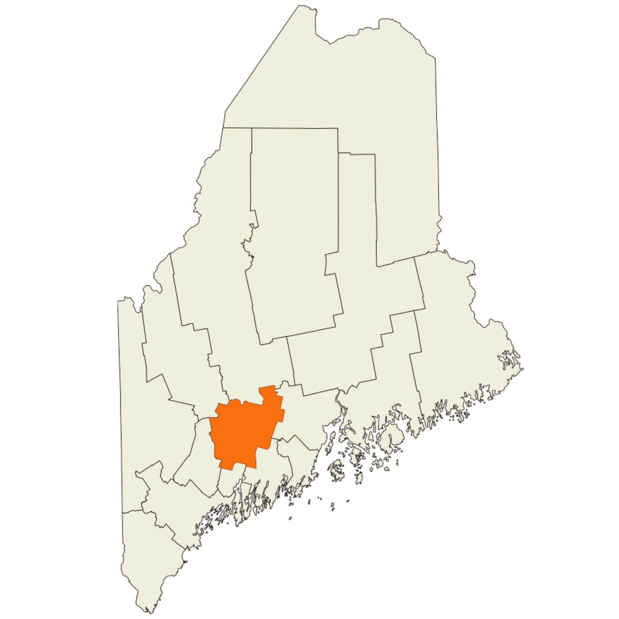 map of maine that highlights the location of kennebec county