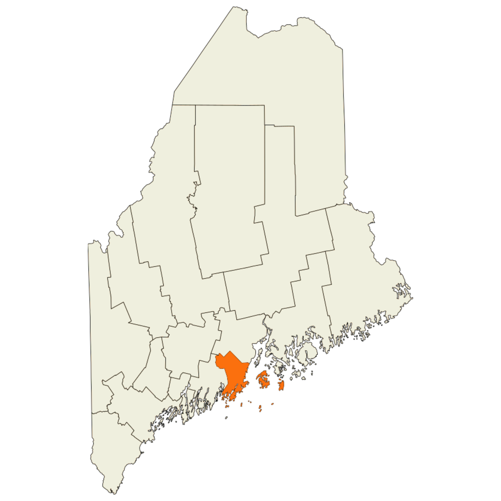 map of maine that highlights the location of knox county