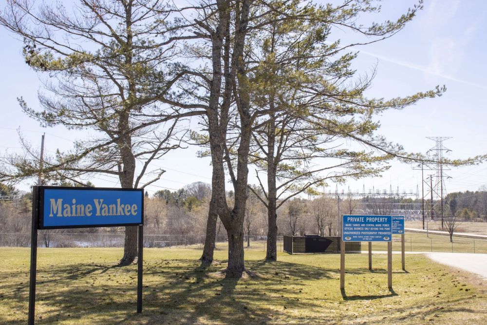 Signs at the entrance to the Maine Yankee facility.