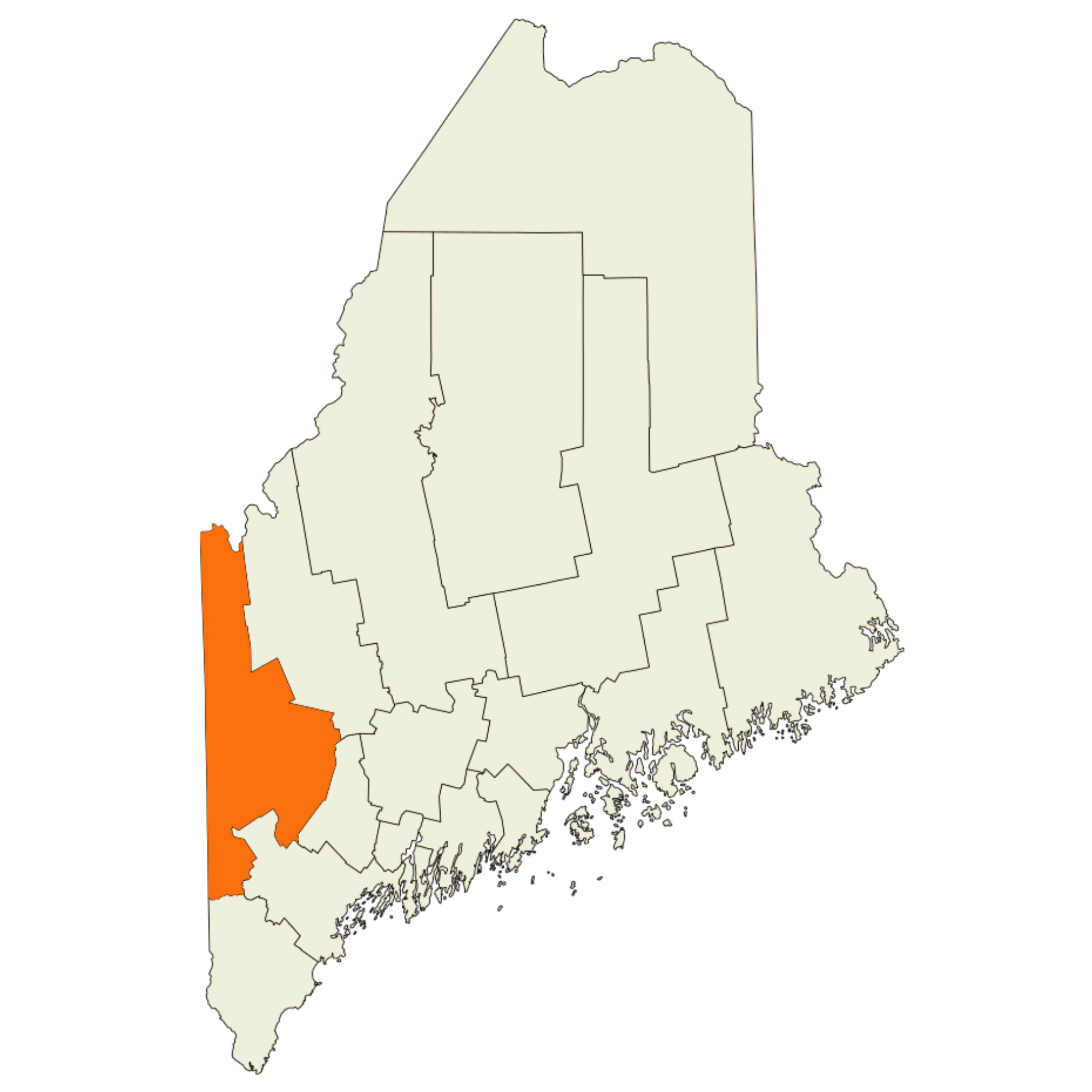 map of maine that highlights the location of oxford county
