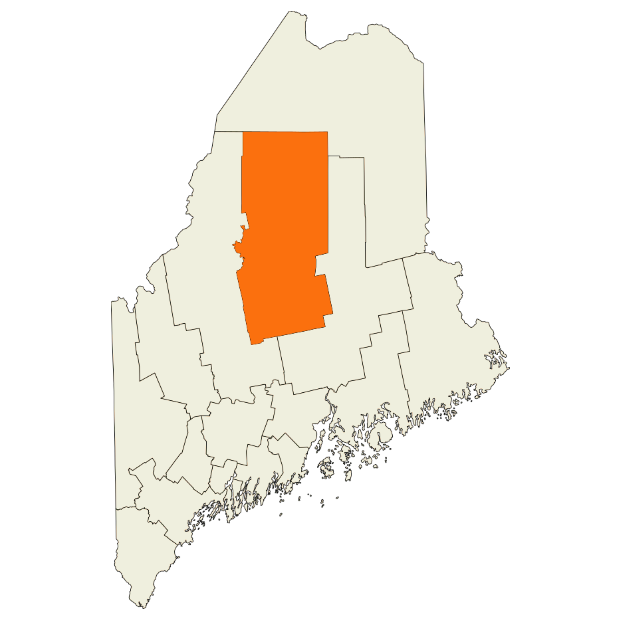 map of maine that highlights the location of piscataquis county