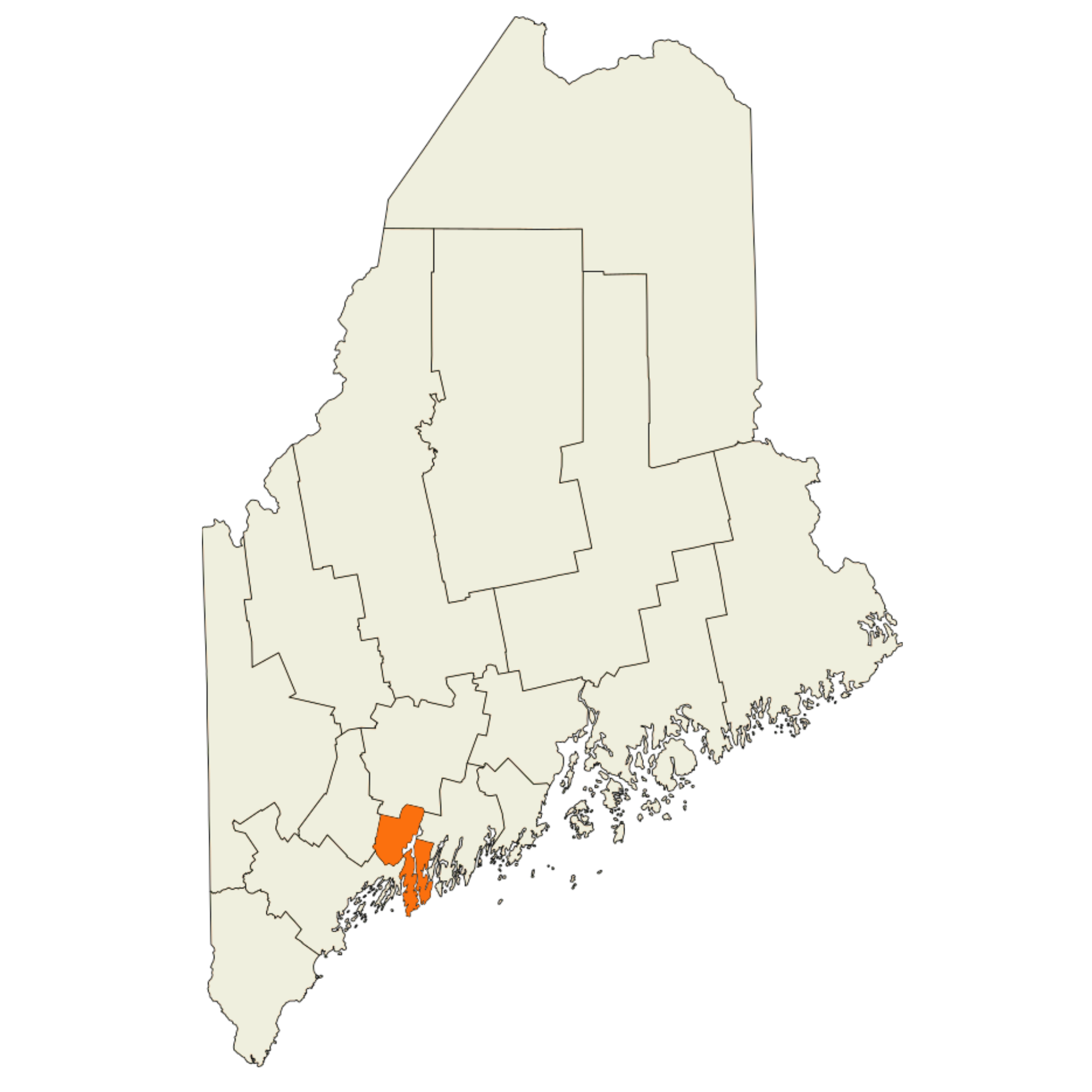 map of maine that highlights the location of sagadahoc county