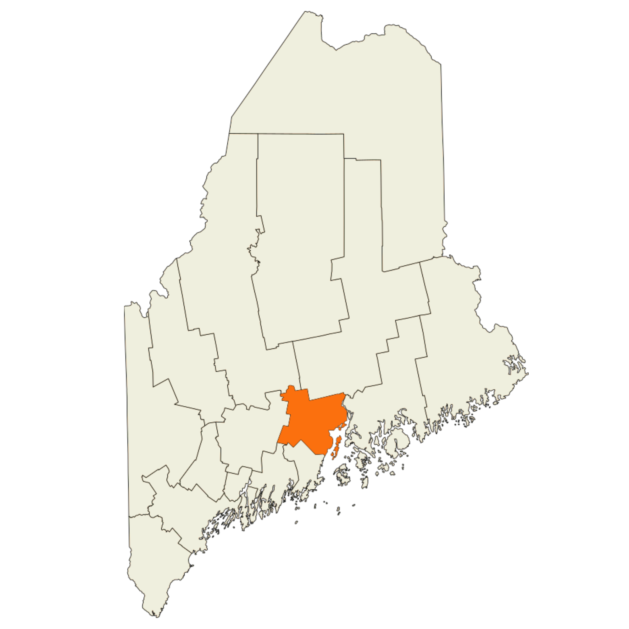 map of maine that highlights the location of waldo county