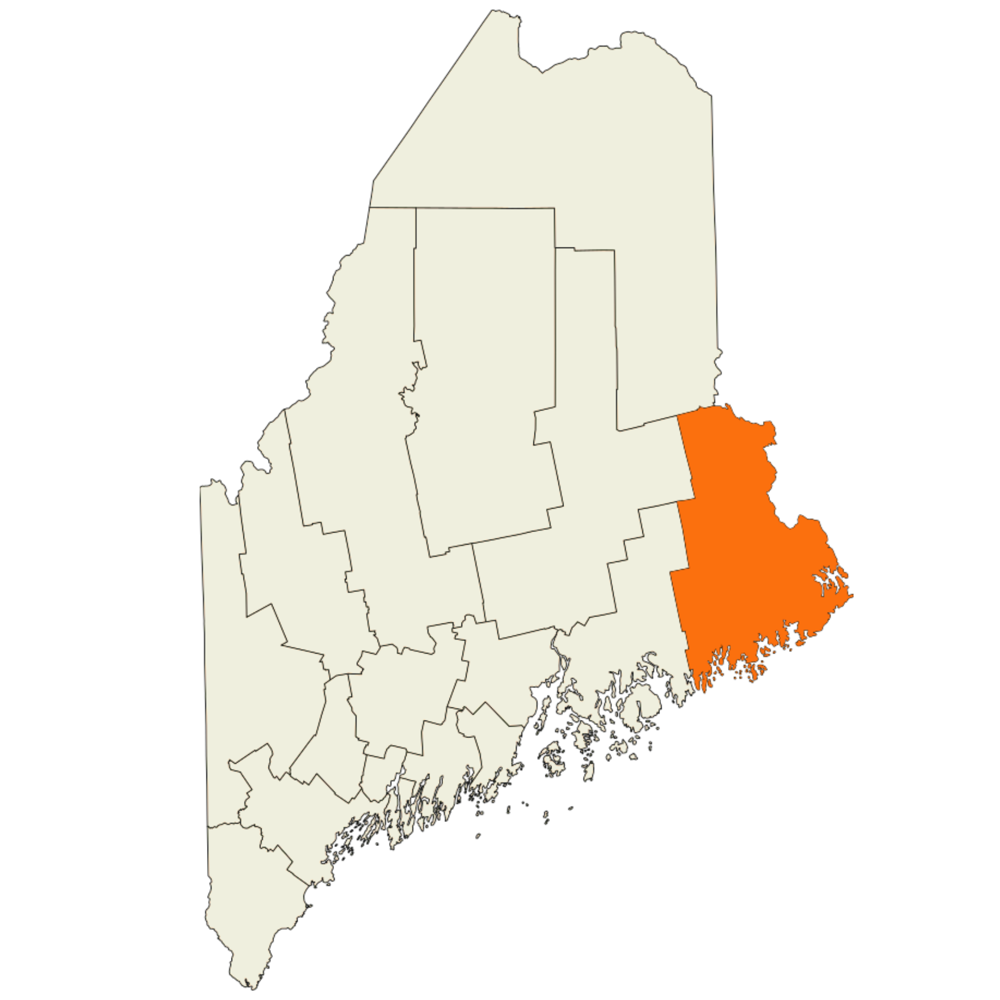 map of maine that highlights the location of washington county