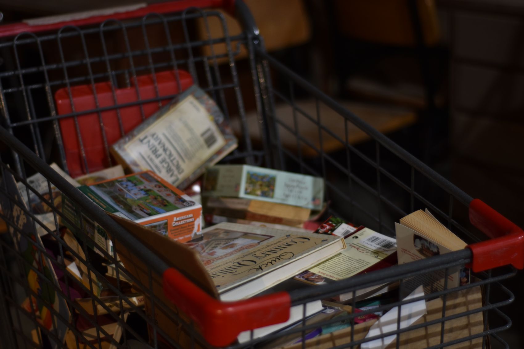 books fill a shopping cart