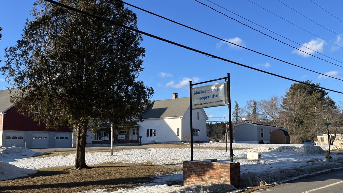 the entrance to the blueberry fields cooperative.