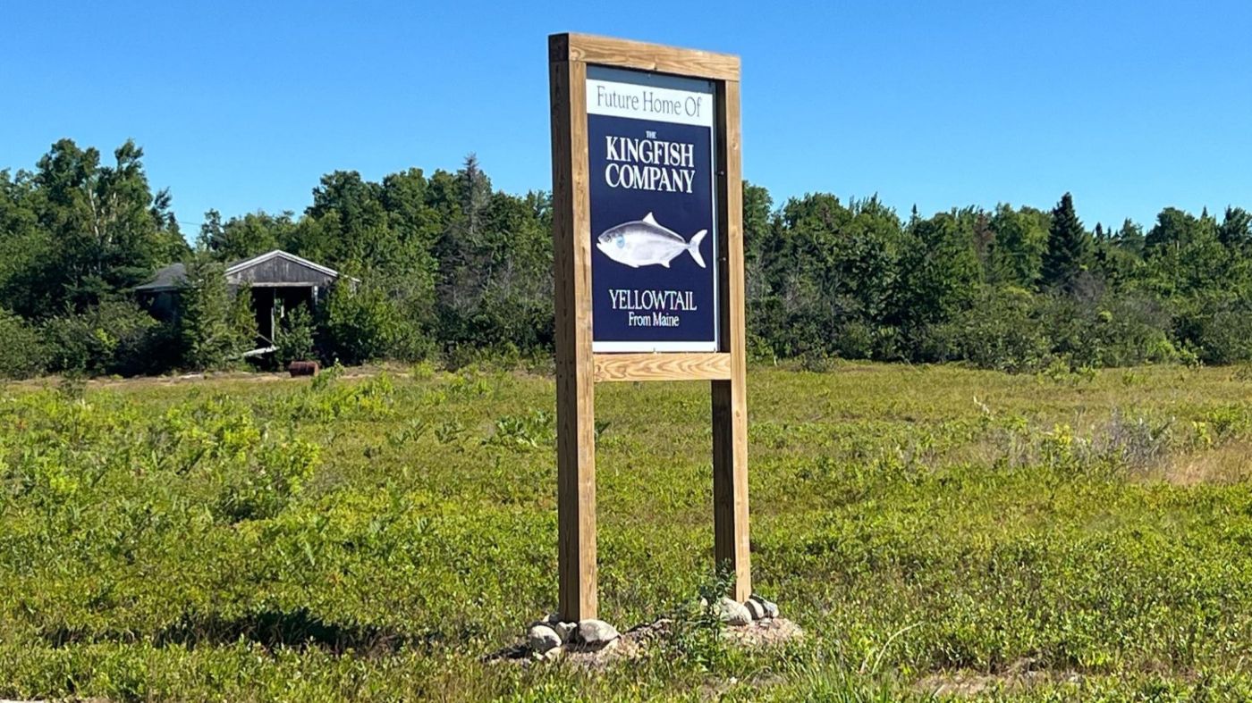 a sign for the kingfish project in jonesport.