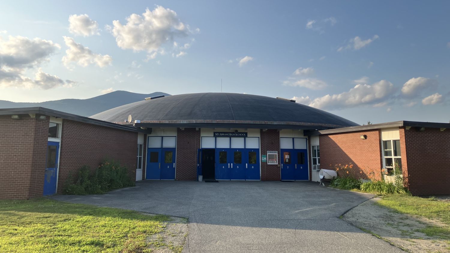 the entrance to the Mount Abram High School building.