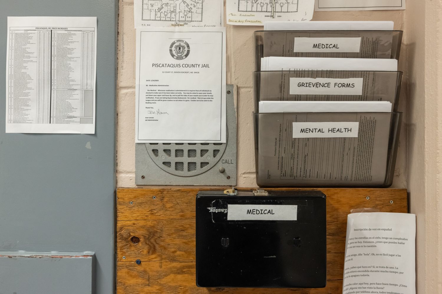 forms available to grab from a wall