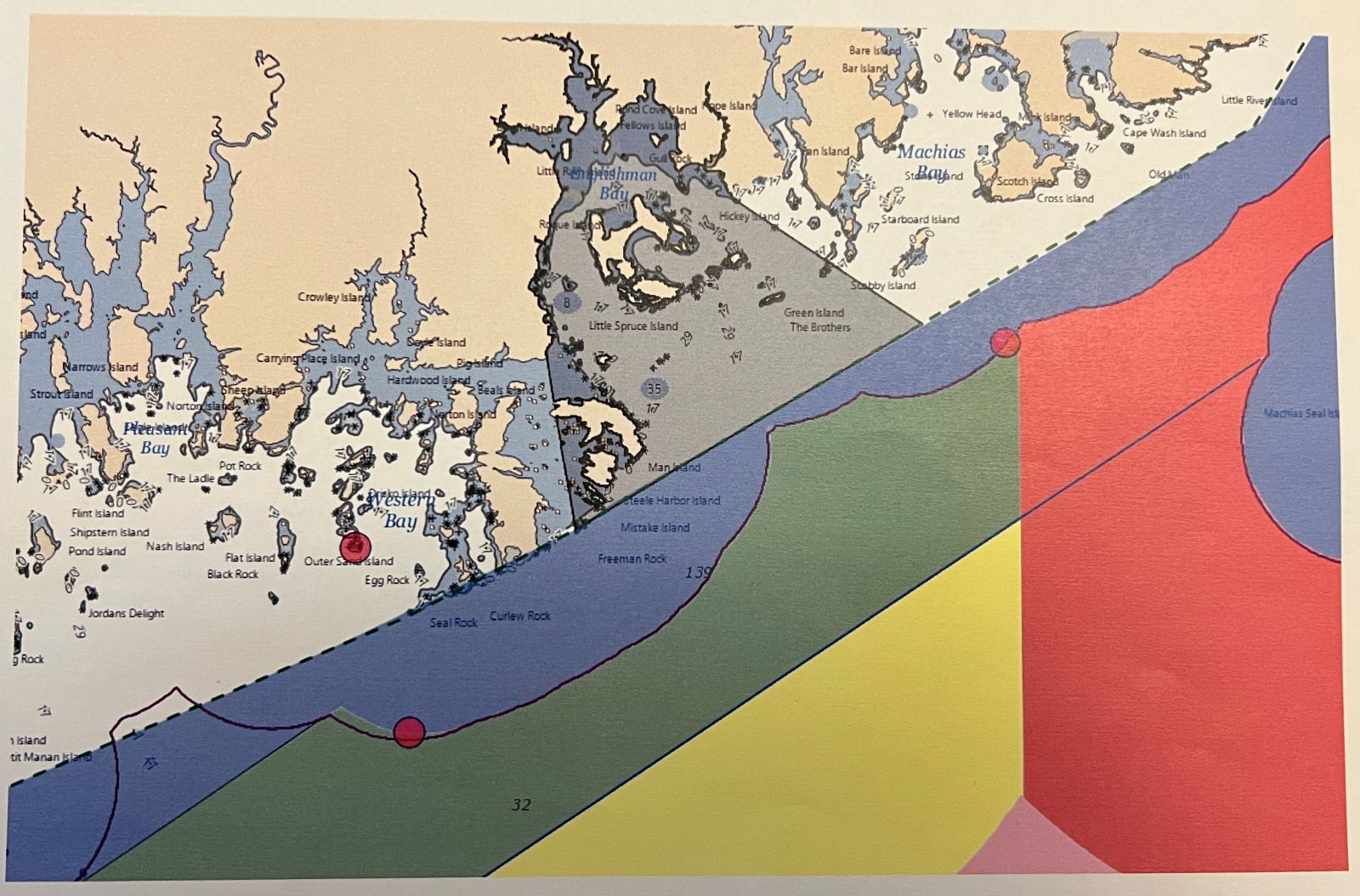color coded map of the fishing area