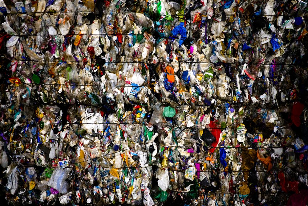 plastic waste bundled up.