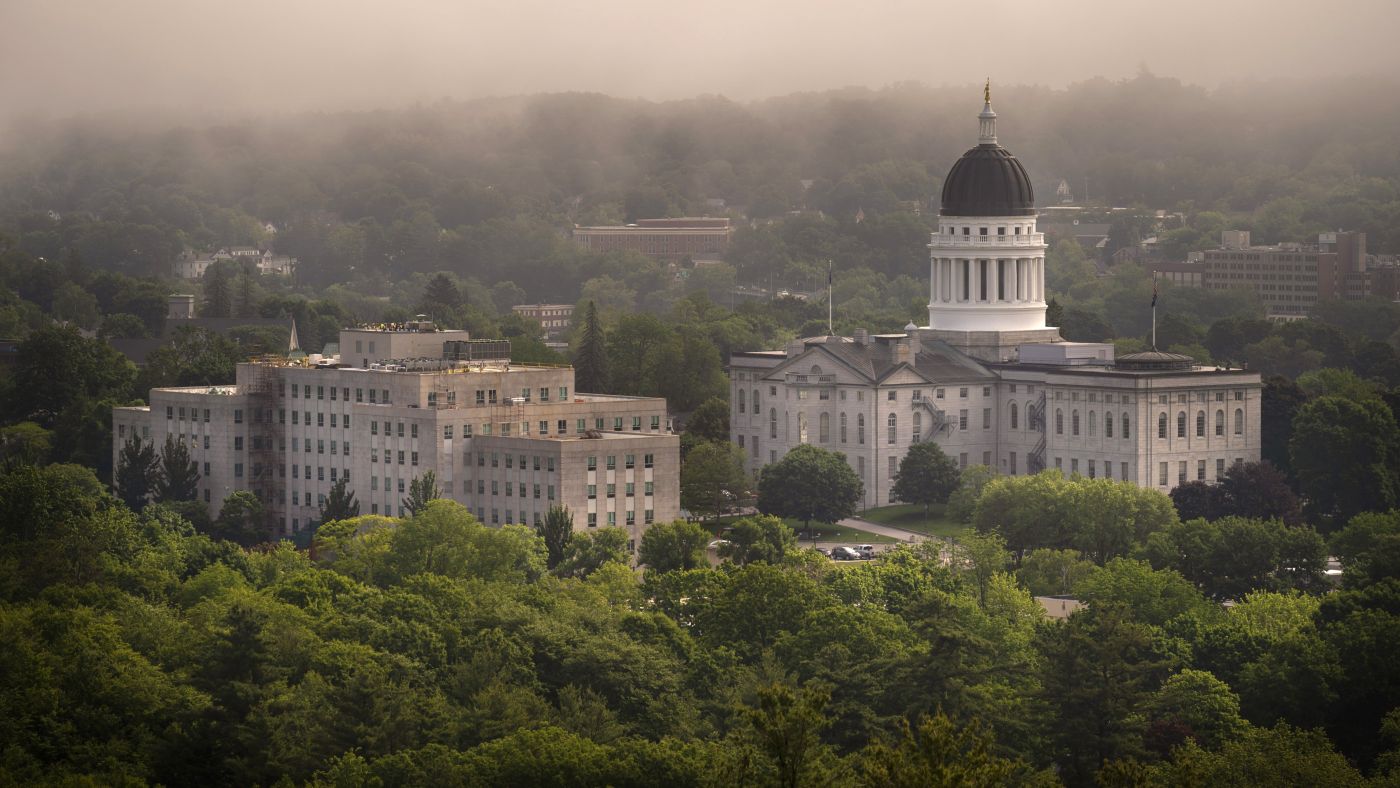 aerial view of the maine state house.