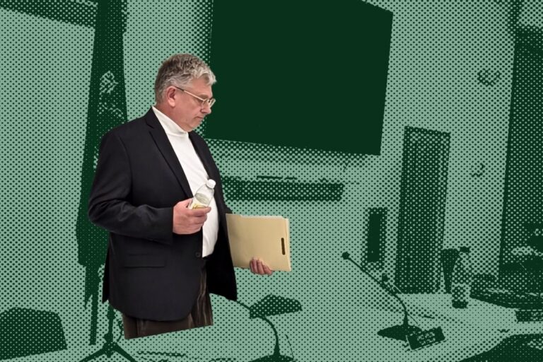illustration that shows david ireland during a meeting.