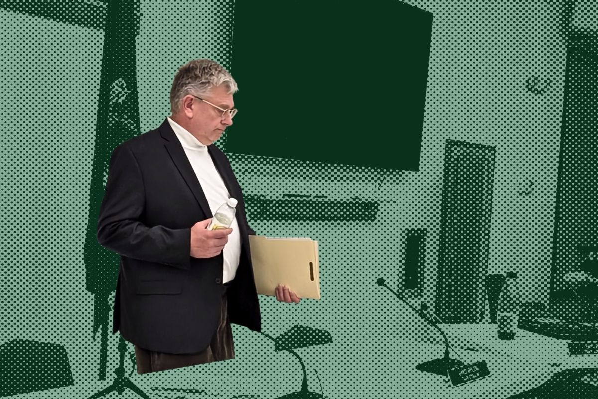 illustration that shows david ireland during a meeting.