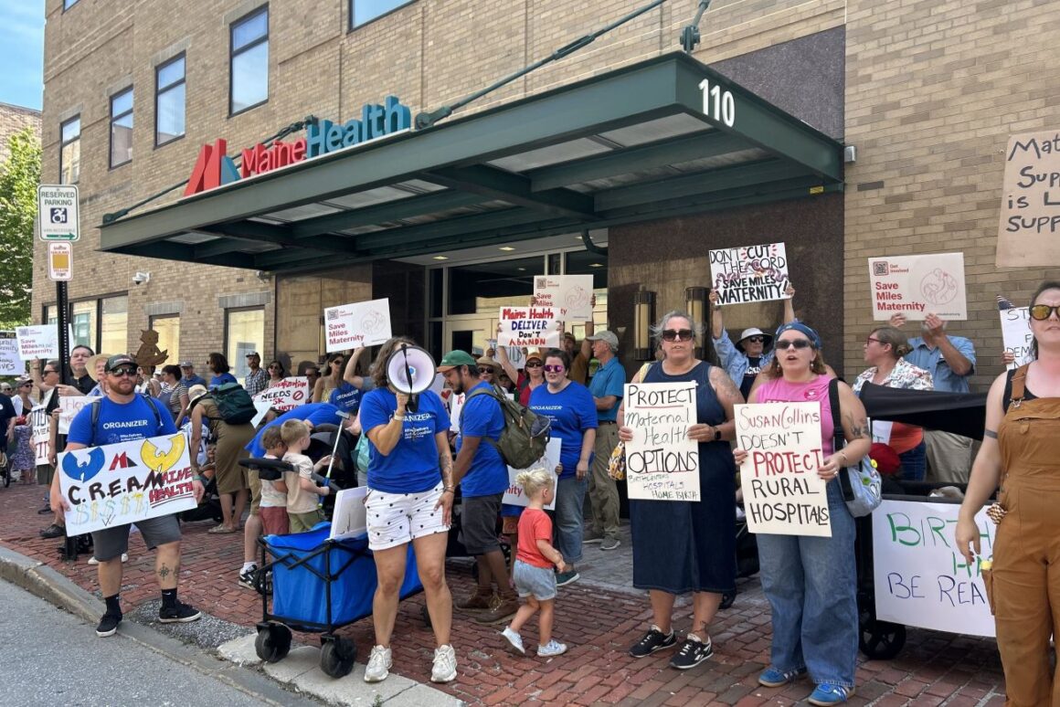 protest outside mainehealth facility.